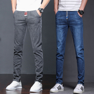 松紧腰牛仔裤冬季青少年学生男生高个子加长裤子秋冬韩版宽松直筒