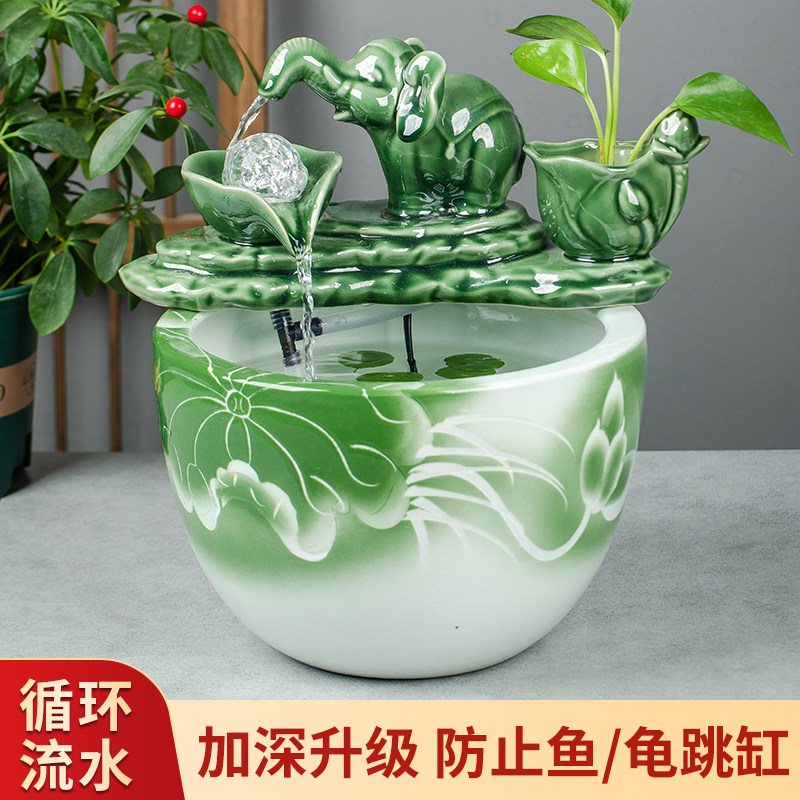 陶瓷鱼缸循环流水摆件生态造景金鱼缸乌龟缸陶瓷摆饰客厅装饰景观