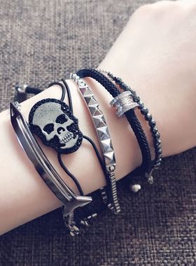 欧美朋克风韩国吉他骷髅银色手绳
