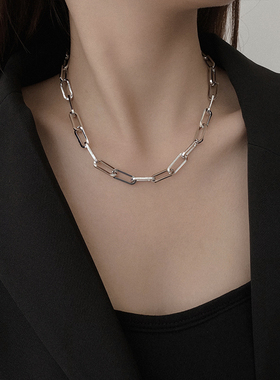 银色粗链条钛钢装饰项链女ins嘻哈金色锁骨链男潮链子配饰