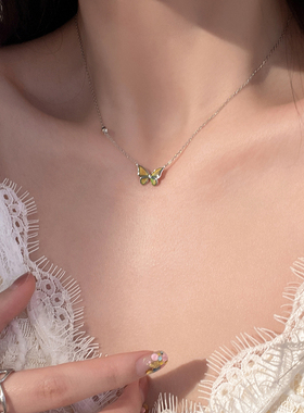 温感变色蝴蝶项链女小众锁骨链高级感