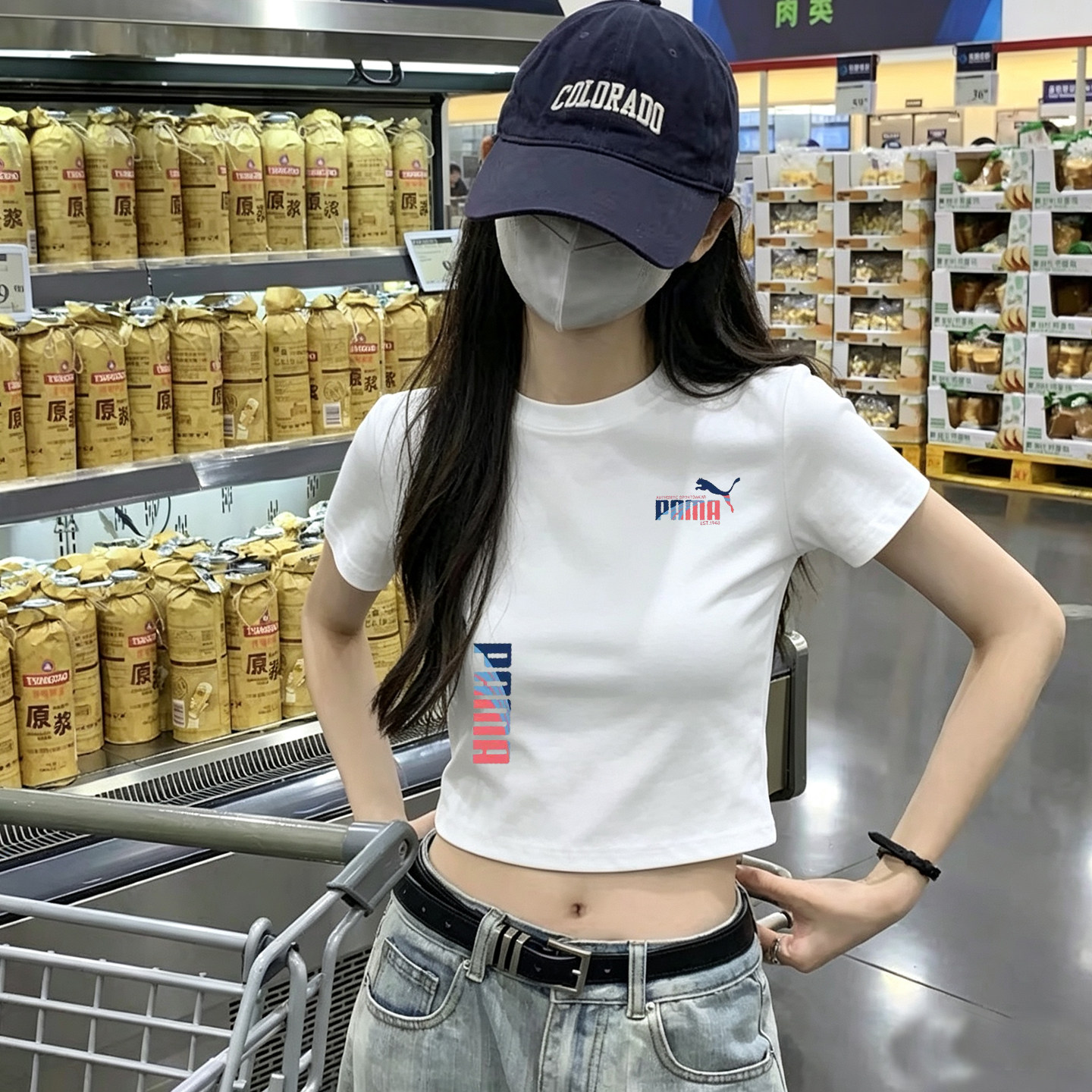 白色纯棉修身短款短袖T恤女夏季2026新款小个子洋气高腰潮牌上衣