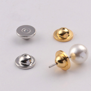飞盘耳堵耳塞镀18k金珍珠黄金耳钉耳环后塞飞碟堵头后塞耳扣耳帽