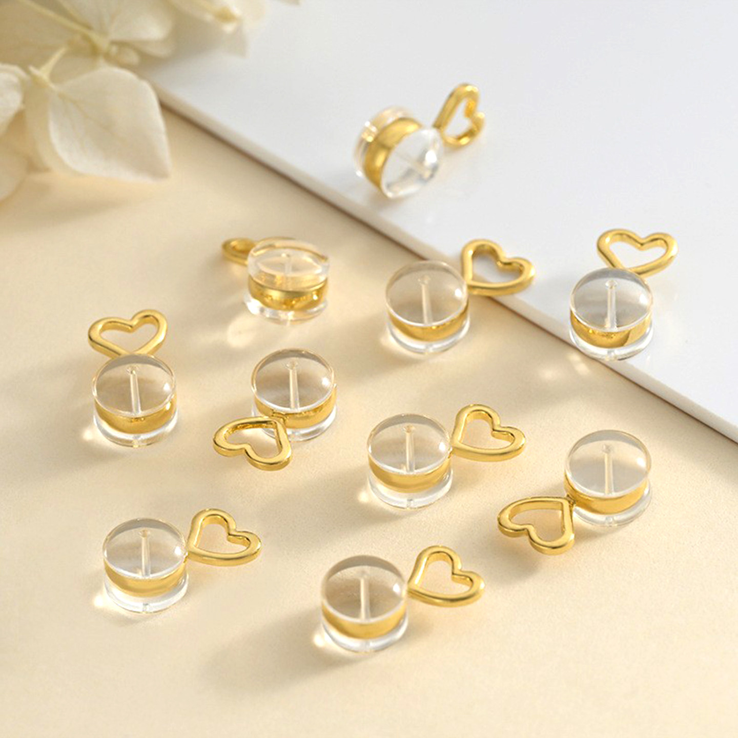 镂空爱心硅胶耳堵支撑耳帽耳钉后塞时尚防掉耳拖镀金堵头耳塞子