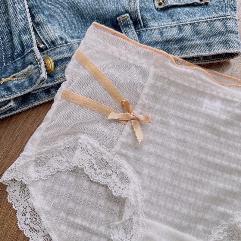 夏季新款透气轻薄柔软甜美中腰纯欲风网纱拼接蝴蝶结少女舒适内裤