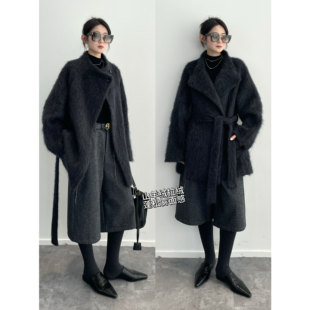 南鱼 山羊绒拉绒 蓬松雾感绵羊毛山羊绒立领拉毛皮草羊绒大衣冬女