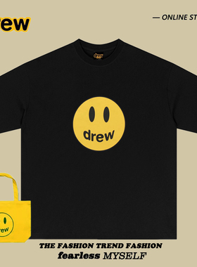 Drew美式潮牌笑脸印花短袖T恤男女情侣宽松百搭半袖圆领上衣tee夏