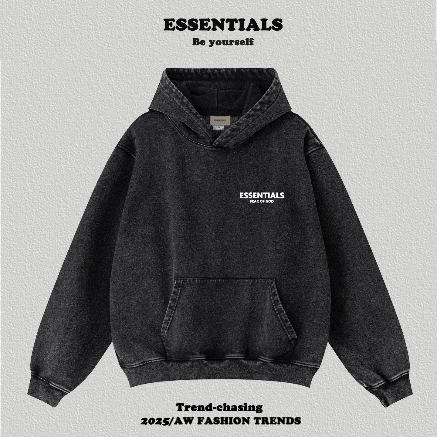 复线Essentials胸前小标字母复古做旧连帽卫衣男美式高街fog帽衫
