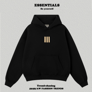 王嘉尔同款Essentials三条杠植绒连帽卫衣男情侣潮牌美式fog帽衫