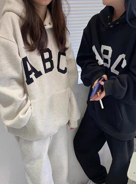 FOG第七季主线ABC字母植绒卫衣高街情侣宽松潮流连帽衫潮牌外套男