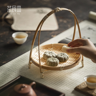 围炉糕点摆盘点心盘中式茶点盘订婚甜品台点心架摆台竹编果盘提篮