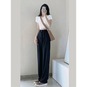 西装阔腿裤女夏季薄款2024新款垂感休闲窄版直筒黑色冰丝防晒裤子