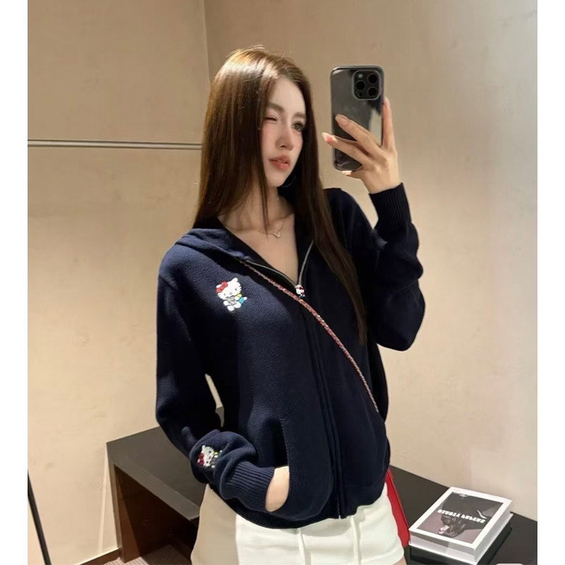 kitty猫刺连帽拉链开衫外套