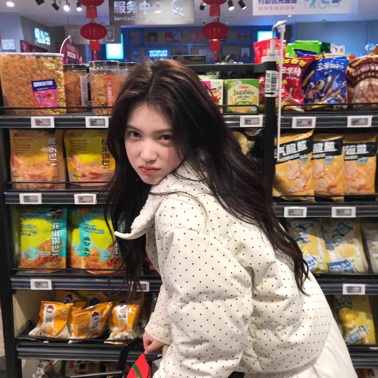 韩系设计波点羽绒棉服冬季新款甜美加厚宽松棉袄短款面包服外套潮