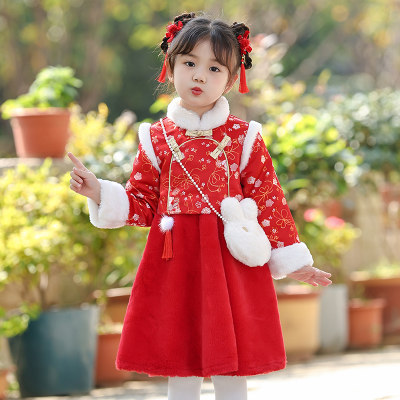 汉服女童冬款拜年服2023新款冬装儿童秋冬季新年衣服中国风旗袍裙