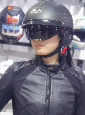 h2h摩托车头盔碳纤维轻量夏款哈雷踏板挎子带太阳镜男女小半盔帅