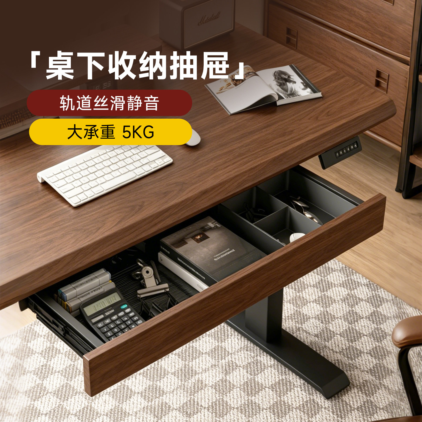 苏木源升降桌桌下抽屉实木办公书桌抽屉式收纳盒电动升降桌配件