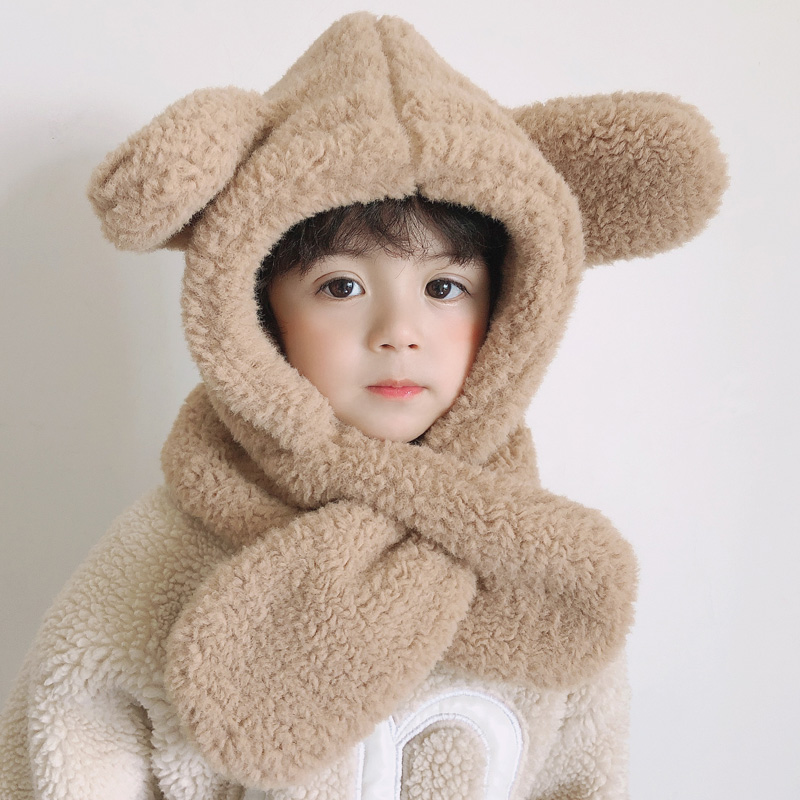 加厚毛绒一体可爱超萌儿童帽子