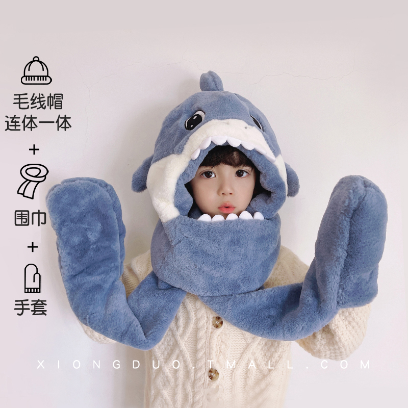 儿童毛绒帽围巾手套连体防寒潮