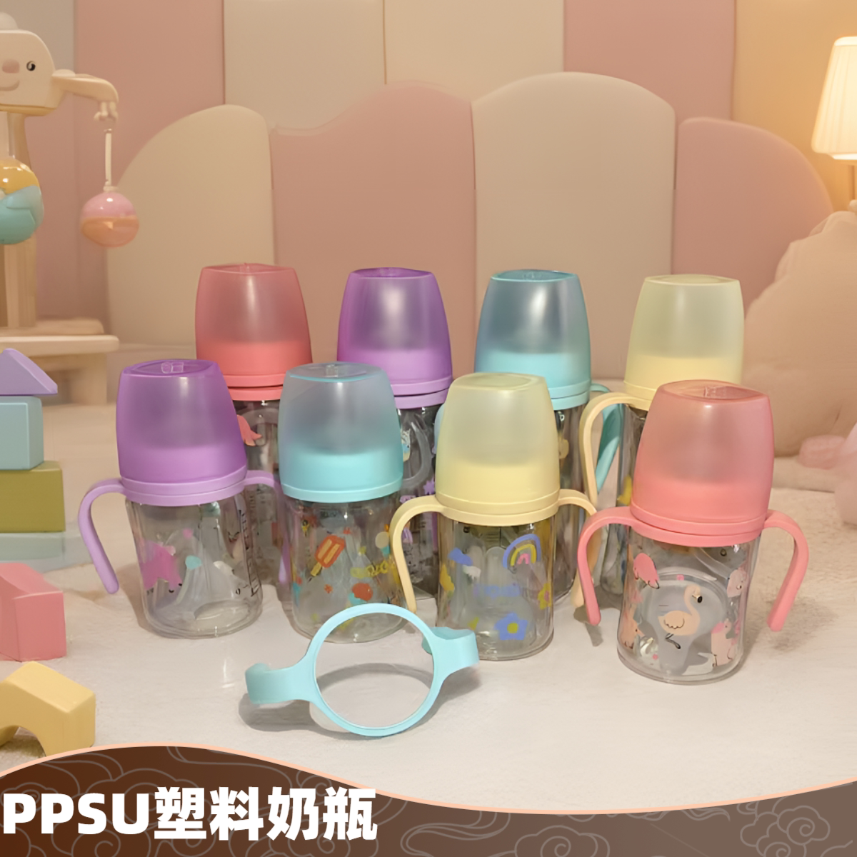 宽口径ppsu新生婴幼儿奶瓶宝宝喝水喂奶手柄防摔壶卡通吸管0-1岁