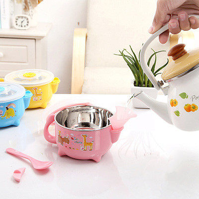 儿童冬两用不锈钢注水吸盘勺碗双层宝宝304餐具冷热保温410ml包邮