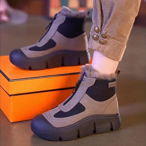 真皮加绒棉鞋雪地靴女