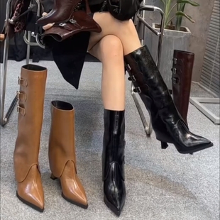 管靴尖头细跟高筒靴 裤 轻奢靴子一鞋 三穿长筒靴女高跟2025秋冬新款