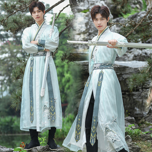 原创汉服男款 晋制交领襦裙直裾中国刺绣中国武侠风表演服演出服饰