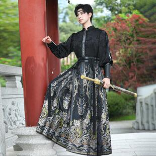 新中式 马面裙男款 国风龙纹织金刺绣表演服 原创汉服男款 2025新款