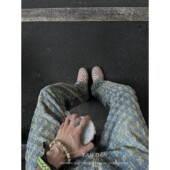 微喇显瘦直筒裤 欧美高街hiphop裤 子潮牌痞帅炸街男提花满印牛仔裤