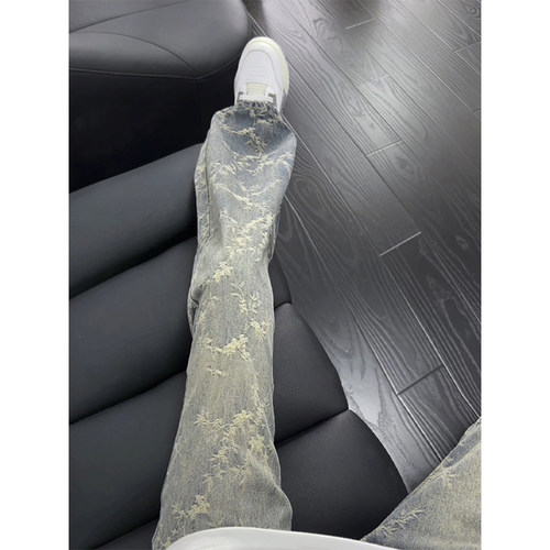 提花刺绣微喇牛仔裤男生设计感