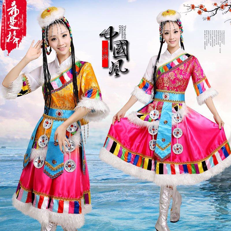 新款藏族舞蹈服装演出服女藏族水袖服饰少数民族舞蹈服装水袖藏族