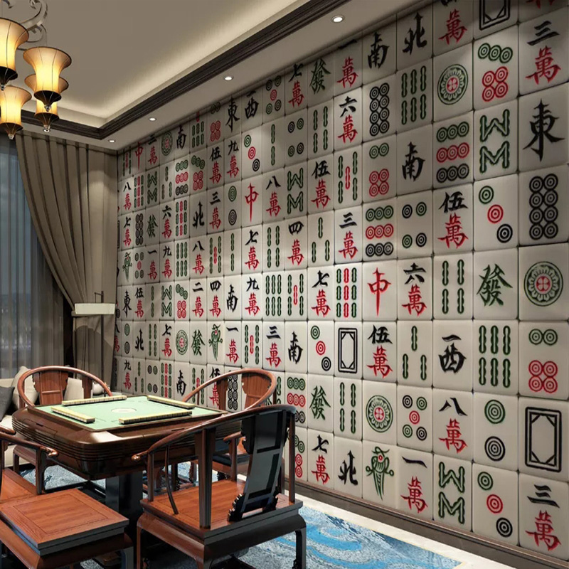 定制休闲娱乐文化中心墙纸壁画棋牌室麻将馆装修背景墙壁纸墙布