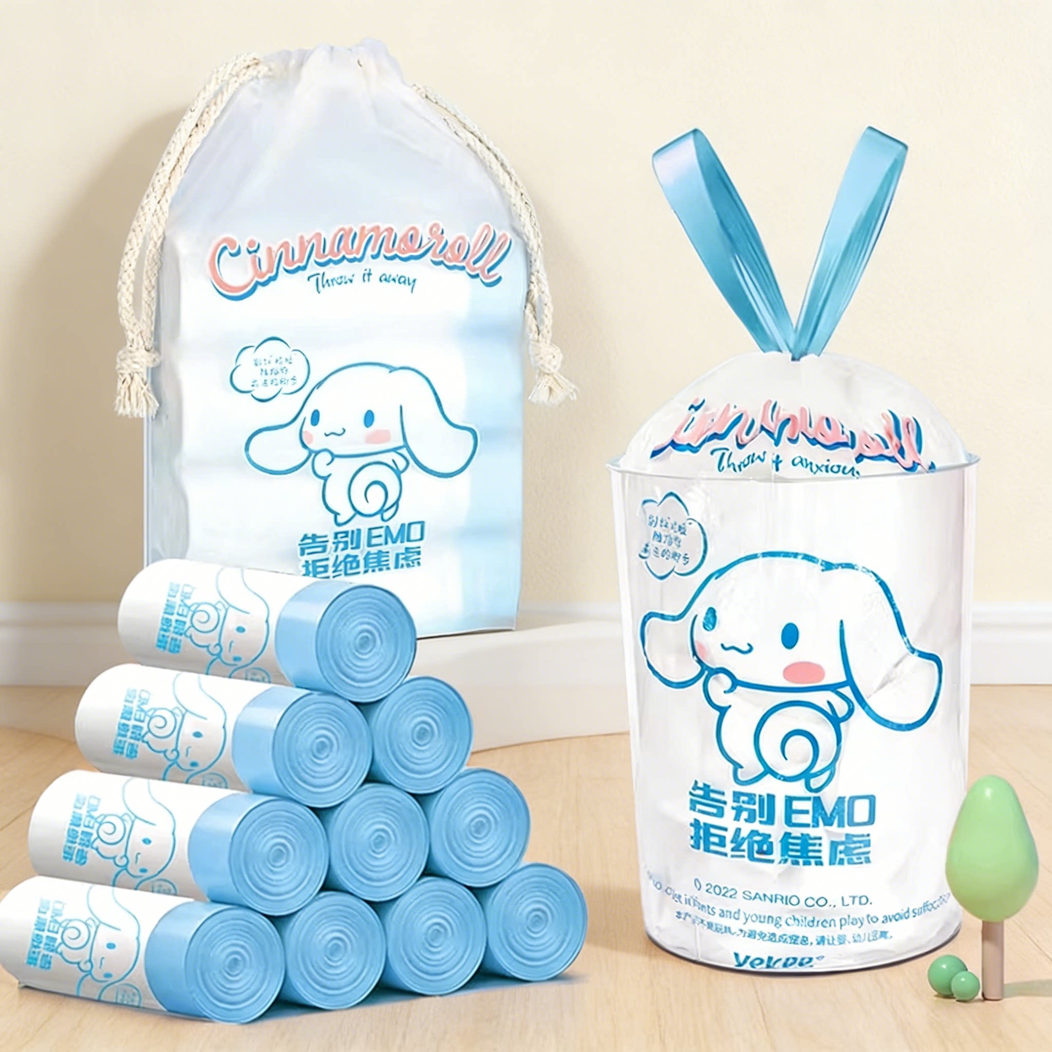 宜洁三丽鸥抽绳垃圾袋家用加厚手提式自动收口厨房大号清洁塑料袋