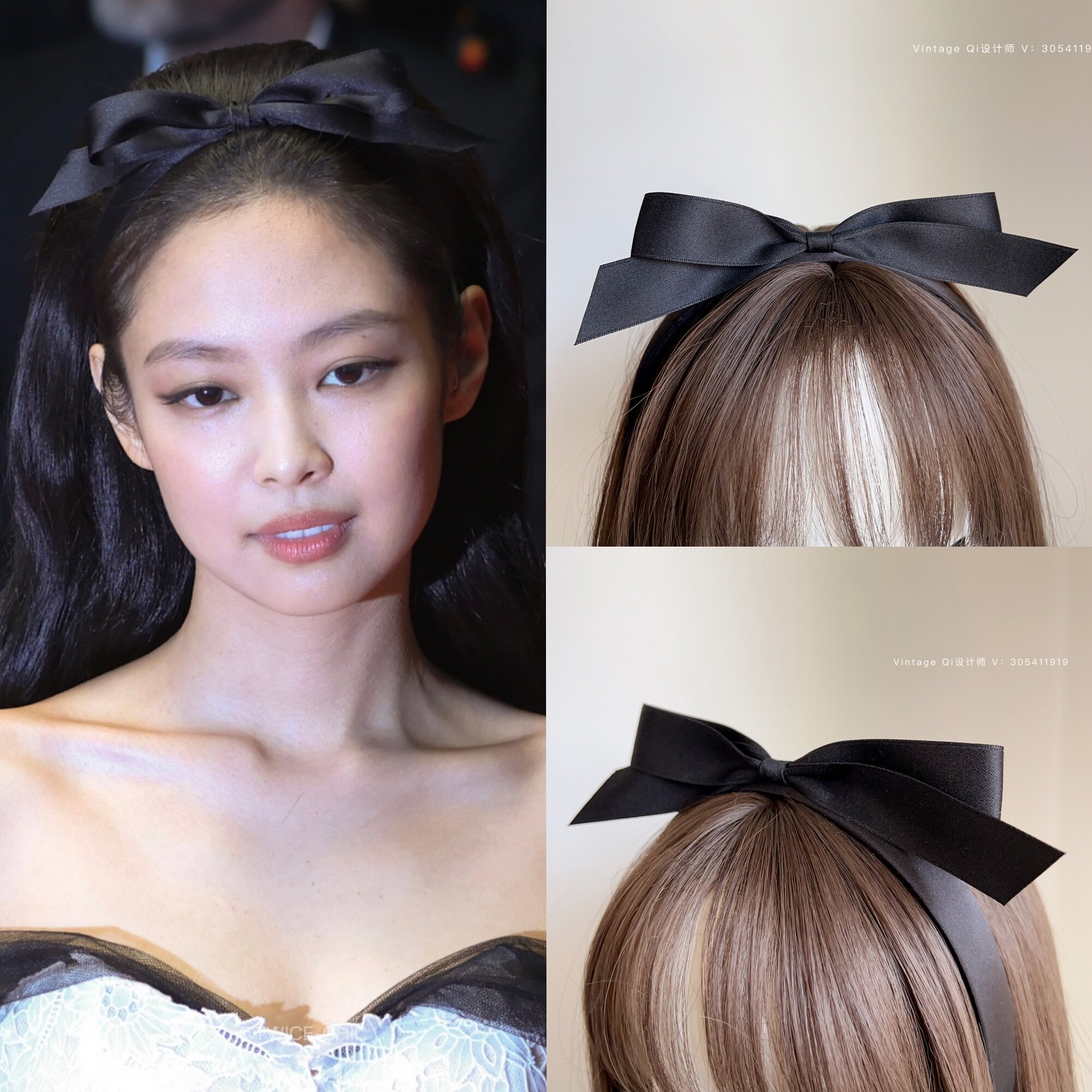 jennie戛纳黑色蝴蝶结发箍金智妮韩版复古法式头箍女宽边压发头饰