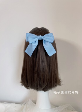 2025新款网红蓝色丝带大蝴蝶结发夹韩版甜美鸭嘴刘海夹头发饰顶夹