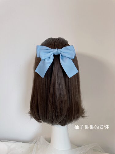 蓝色顶夹甜美风大蝴蝶结谢梦同款