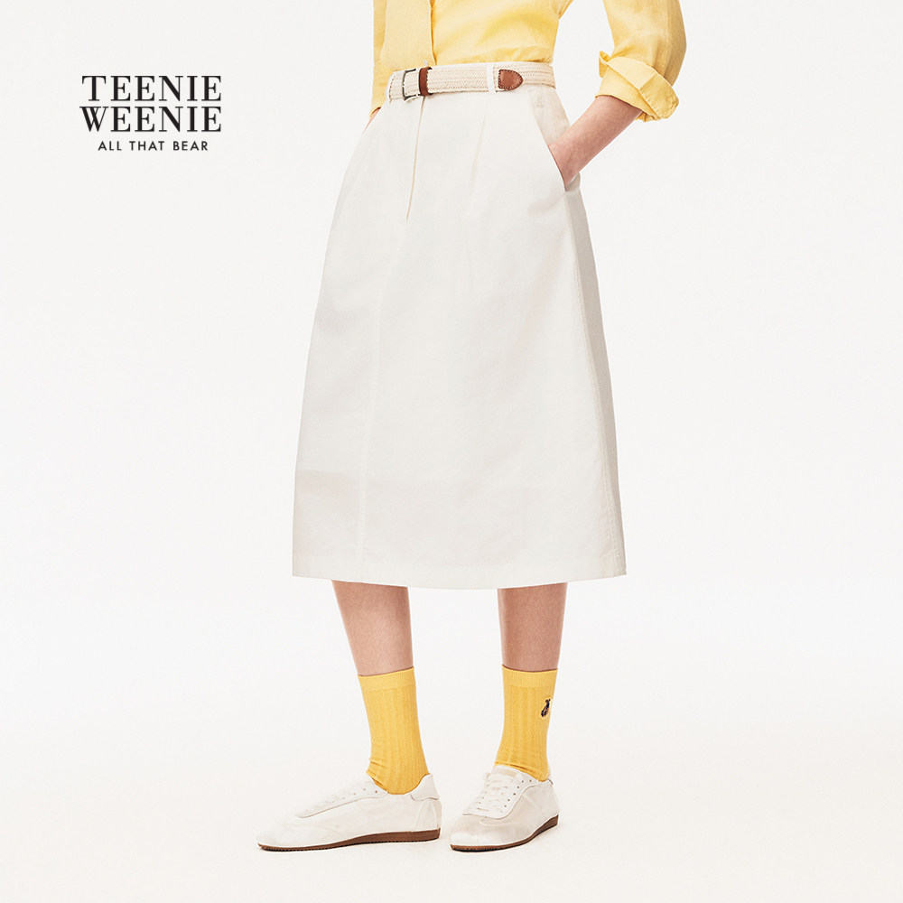 TeenieWeenie小熊女装半身裙26夏季新款舒适宽松气质单压褶中长裙
