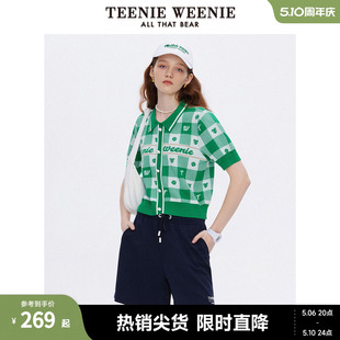 女 毛衣针织衫 TeenieWeenie小熊夏季 清新格纹翻领套头短袖