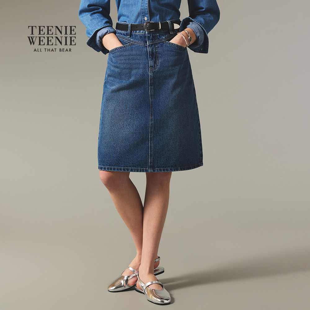 TeenieWeenie小熊女装半身裙26春夏新品气质优雅高腰直筒牛仔半裙