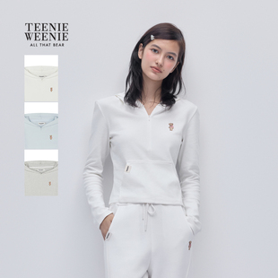TEENIEWEENIE bearnova2025冬季新款女装简约刺绣休闲连帽长袖T恤