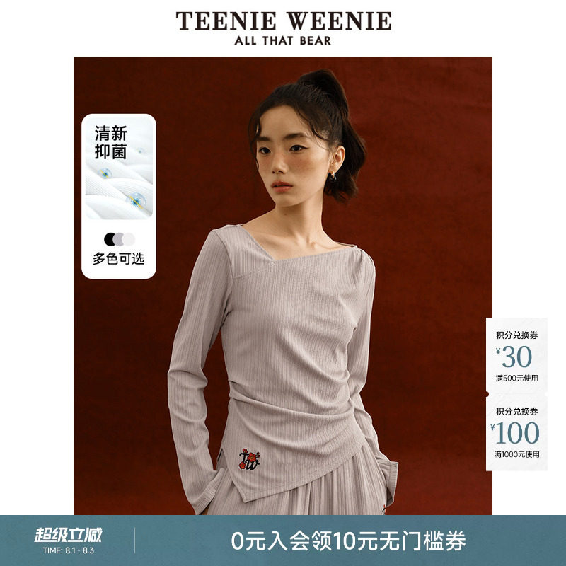 TeenieWeenie小熊女装个性潮流休闲风斜门襟领套头长袖T恤打底衫