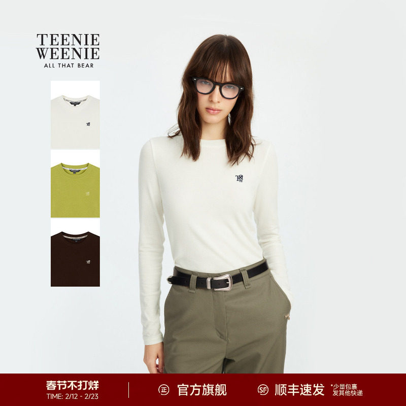 【天丝绵羊毛】TeenieWeenie小熊女装T恤2025秋刺绣