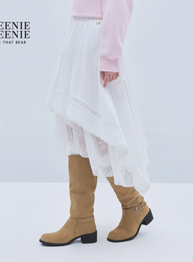 TEENIEWEENIE bearnova25冬季新款女装温柔蕾丝拼接不规则半身裙