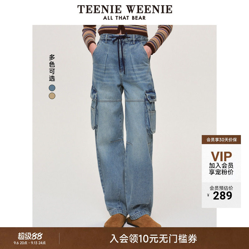 TeenieWeenie小熊女装牛仔裤多口袋简约休闲户外运动工装直筒长裤