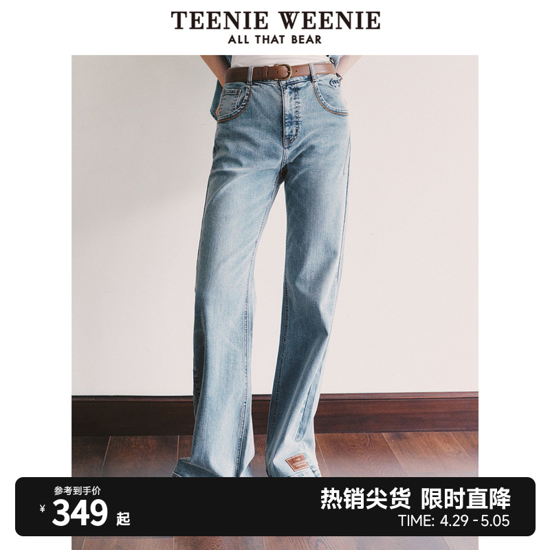 TeenieWeenie小熊牛仔裤长裤阔腿裤韩版宽松裤子女复古