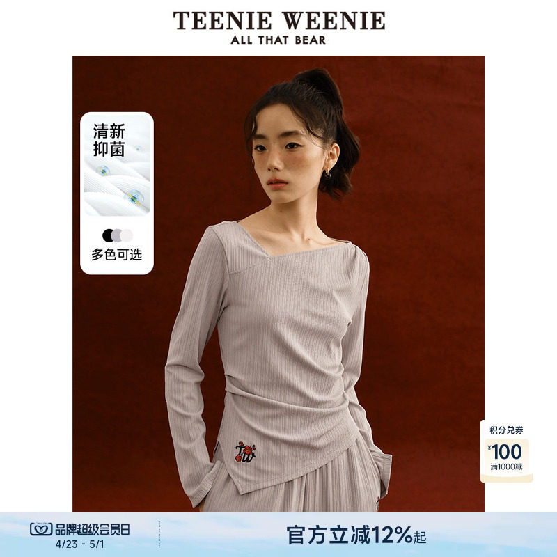 TeenieWeenie小熊女装个性潮流休闲风斜门襟领套头长袖T恤打底衫