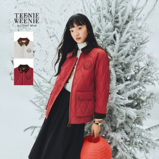 菱形格撞色灯芯绒翻领外套 新款 TeenieWeenie小熊女装 棉服26年春季