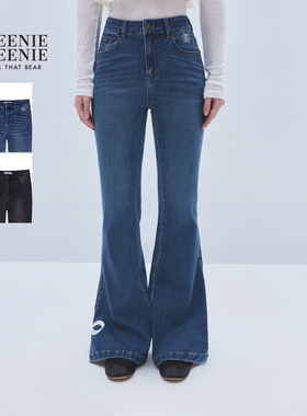 TEENIEWEENIE bearnova25冬季新款女装甜美蝴蝶结开叉微喇牛仔裤