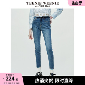 TeenieWeenie小熊夏牛仔裤长裤黑色小脚裤铅笔裤修身裤子女士